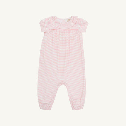 Short Sleeve Ramona Ruffle Romper - Sandpearl Pink Stripe