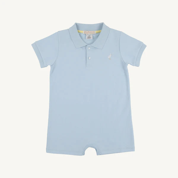 Sir Proper's Romper- Buckhead Blue with Multicolor Stork
