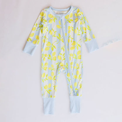 Zipper Romper- Blue Lemons