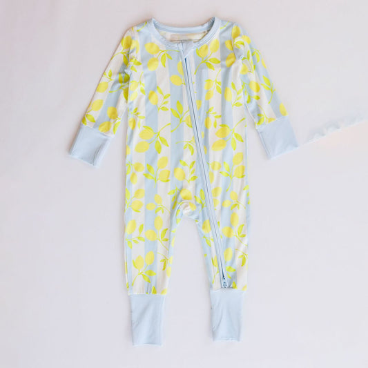Zipper Romper- Blue Lemons
